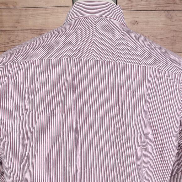 Johnston & Murphy Shirt Mens Large Red Blue White Stripe Tailored Fit Cotton - Picture 6 of 9